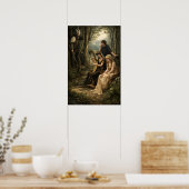 Poster Medieval Fairy Tale Queen In Woods With Harp (Cuisine)