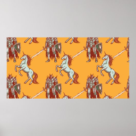 Poster medieval knight and unicorn seamless pattern (Devant)
