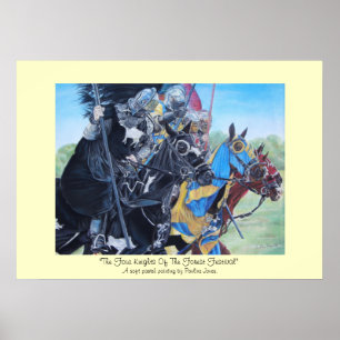 Poster medieval knights jousting on horses historic art