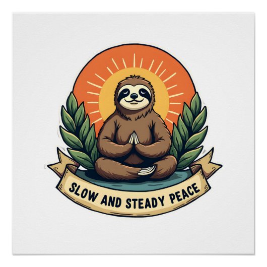 Poster Meditating Sloth Vintage Relaxed Humor Design 2 (Devant)
