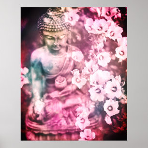 Poster *~* Méditation Bouddha Zen Méditer Fleurs rose