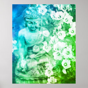 Poster *~* Méditation Bouddha Zen Méditer Ombre Floral