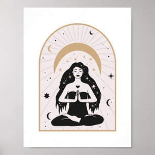 Poster Méditation de déesse de yoga céleste Art mystique 