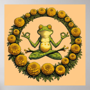 Poster Méditation de grenouille Froggy Yoga Marigolds