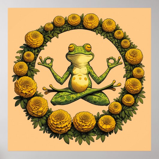 Poster Méditation de grenouille Froggy Yoga Marigolds (Devant)