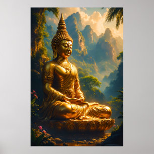 Poster Méditation dorée dans les sommets thaïlandais