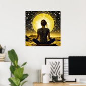 Poster Méditation féminine sous la lune céleste (Bureau à domicile)