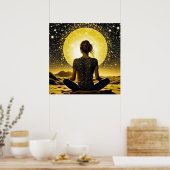 Poster Méditation féminine sous la lune céleste (Cuisine)