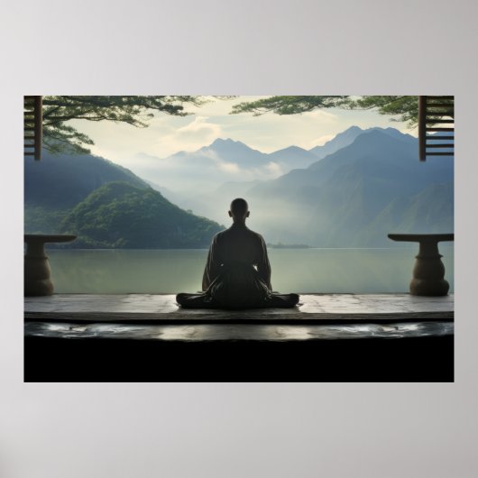 Poster Méditation Moine nature paisible (Devant)