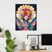 Poster Méditer Fleurs Filles Univers (Bureau à domicile)