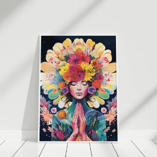 Poster Méditer Fleurs Filles Univers