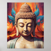 Poster Méditer le portrait de Bouddha | Pixel Art (Devant)