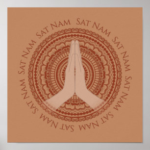Poster Méditer les mains Sat Nam Mandala Rose Beige Impri
