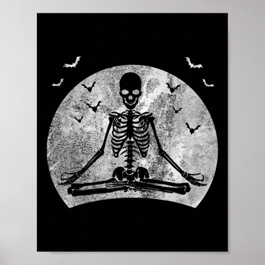 Poster Méditer Skeleton Yoga Lover Halloween Coût Lune (Devant)