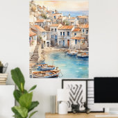 Poster Mediterranean boho watercolor village (Bureau à domicile)