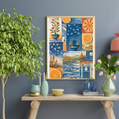 Poster Mediterranean Citrus & Ocean Collage Art Print
