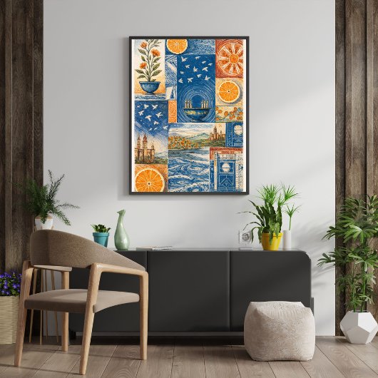 Poster Mediterranean Citrus & Ocean Collage Art Print