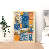 Poster Mediterranean Citrus & Ocean Collage Art Print