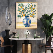 Poster Mediterranean Lemon Branch in Blue Vase – Rustic
