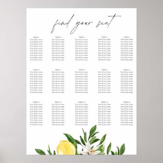 Poster Mediterranean Lemon Wedding Seating Chart  (Devant)