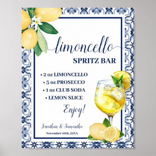 Poster Mediterranean Limoncello Spritz Bar Wedding Shower (Devant)