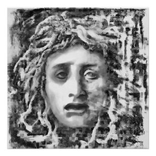 Poster Medusa Portrait De Déesse Ancienne En Gris