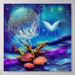 Poster Méduse blanche dans la mer