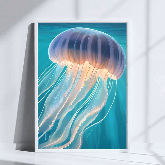 Poster Méduse bleue | Peinture d'animal marin Art
