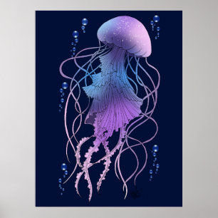 Poster Méduse Éthérée Violet Bleu