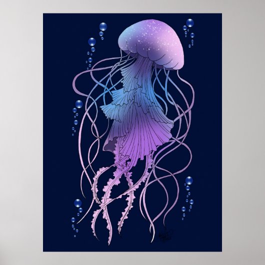 Poster Méduse Éthérée Violet Bleu (Devant)