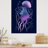 Poster Méduse Éthérée Violet Bleu (Cuisine)