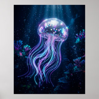 Poster Méduse néon disco Abîme