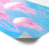 Poster Méduse rose, magenta, bleue et turquoise (Coin)