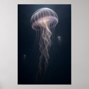 Poster Méduse translucide dans l'océan bleu profond Art m