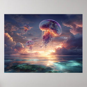 Poster Méduses lumineuses dans les cieux du coucher de so