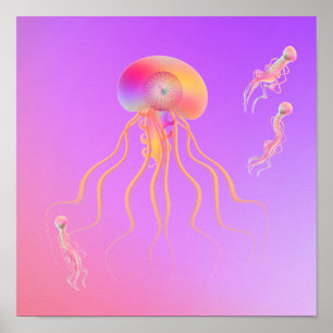 Poster Méduses nageant avec des amis