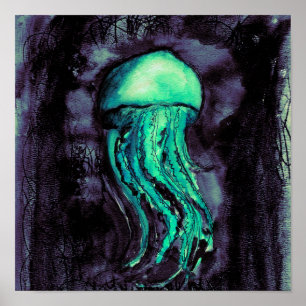 Poster Méduses turquoises d'aquarelle