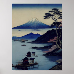 Poster - Meer, dennenboom en berg - Japan