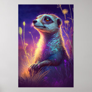 Poster Meerkat Animal Portrait Peinture Faune En Plein Ai
