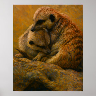 Poster Meerkat Cuddle - Peinture faunique tonique Terre