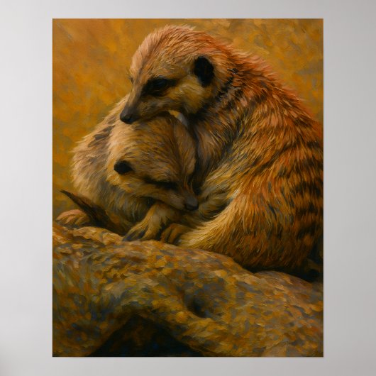 Poster Meerkat Cuddle - Peinture faunique tonique Terre (Devant)