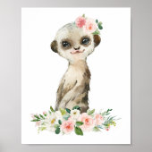 Poster Meerkat, Safari, Fleurs Roses, Pépinière (Devant)