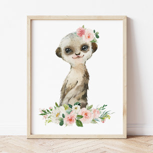 Poster Meerkat, Safari, Fleurs Roses, Pépinière