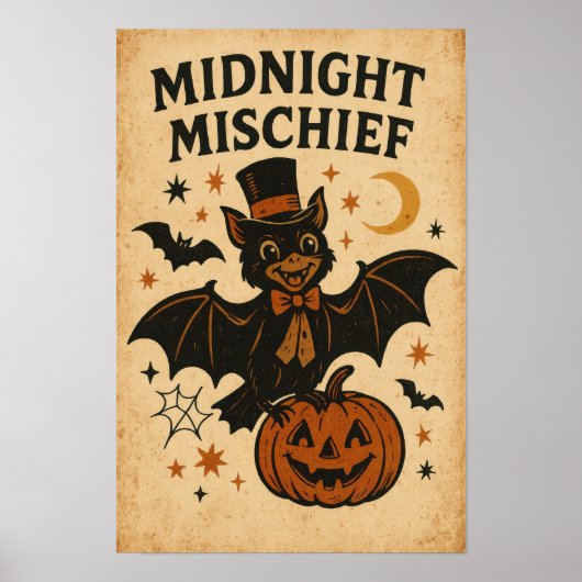 Poster Méfait de minuit d'Halloween vintage (Devant)