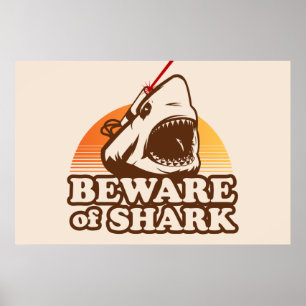 Poster Méfiez-vous des requins avec des poutres laser fri