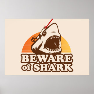 Poster Méfiez-vous des requins avec des poutres laser fri