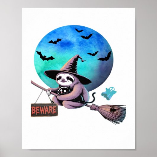 Poster Méfiez-vous joli sorcier Sloth volant sur Broom Ha (Devant)