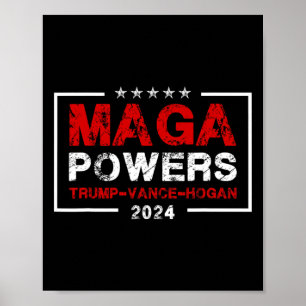 Poster Mega Powers Trump Vance Hogan 2024 Patriotic Funny