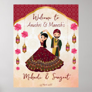 Poster Mehndi sangeet dansant couple indien lotus Arabe