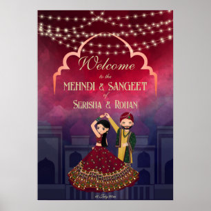 Poster Mehndi Sangeet fairy lights dancing couple welcome